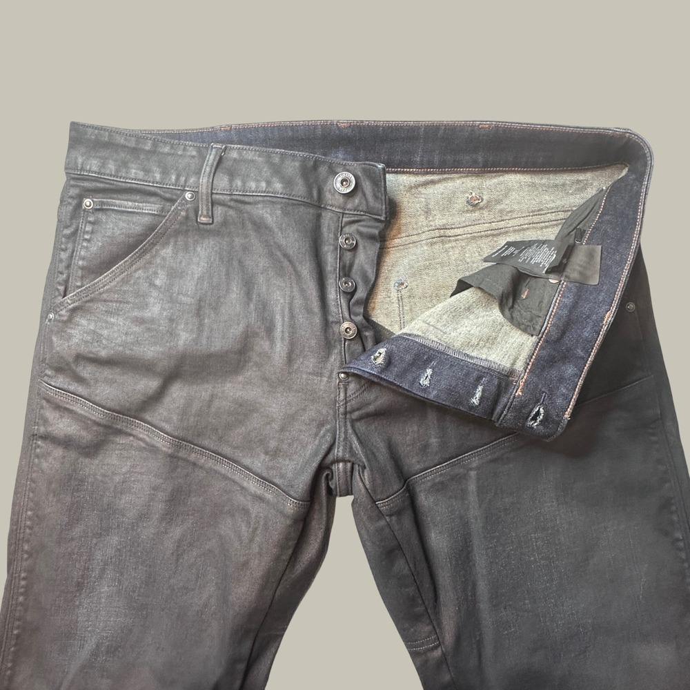 G-Star Raw Jeans Men 36x30 5620 3D Slim Black Coated Denim Elwood Button Fly